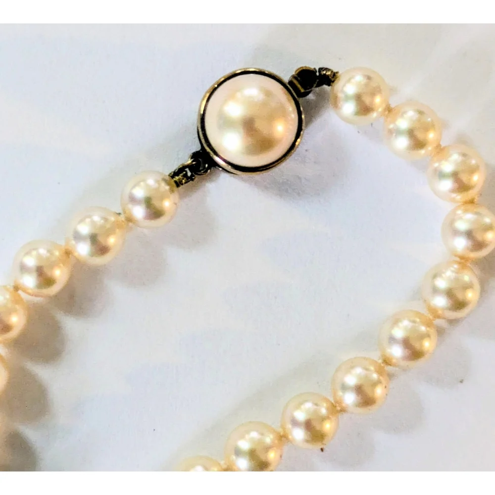 Vintage Gold Over Sterling Silver Knotted Glass Pearl Necklace w Box Clasp 24